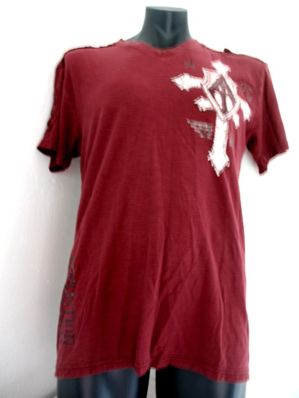 Affliction T-Shirt Gray Wine Red, Cross. Gothic  Men Sz XL Graphic Tee Biker Y2K